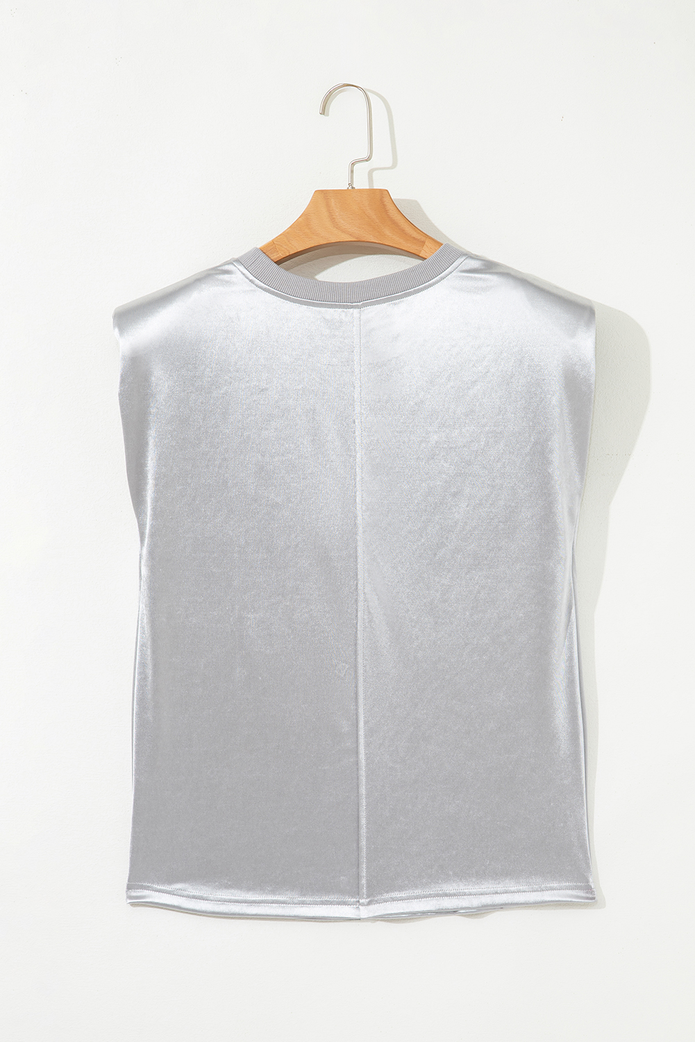 Silvery Metallic Luster Crew Neck Shift Tank Top - 图片 4