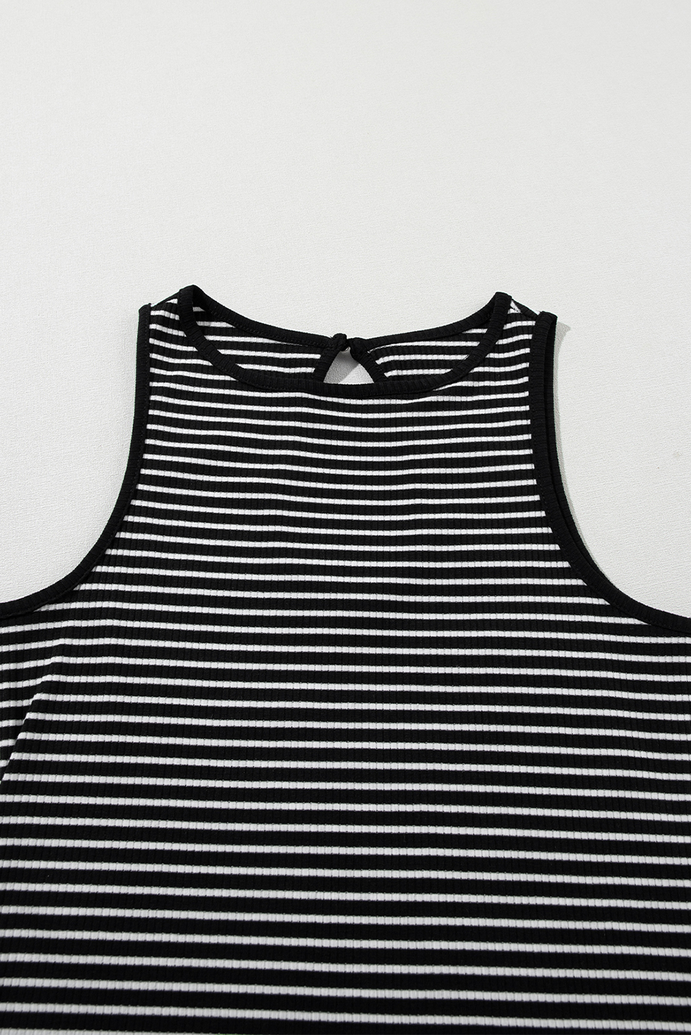 Black Striped Print Ribbed Knit Sleeveless Top - 图片 5