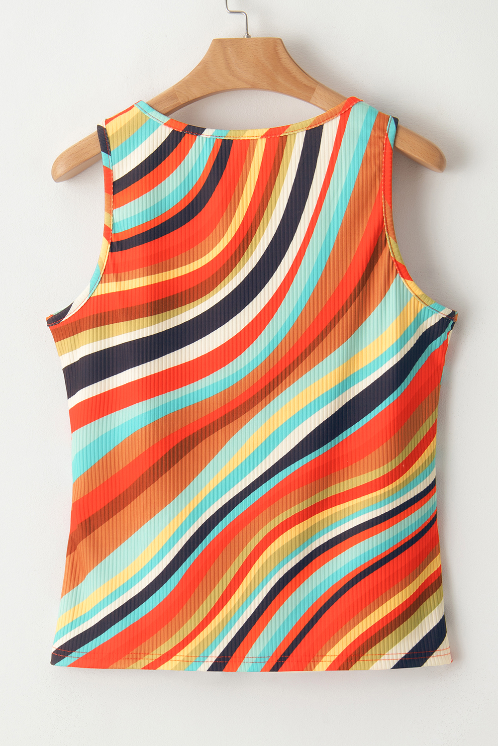 Multicolour Wavy Striped Buttoned V Neck Tank Top - 图片 5