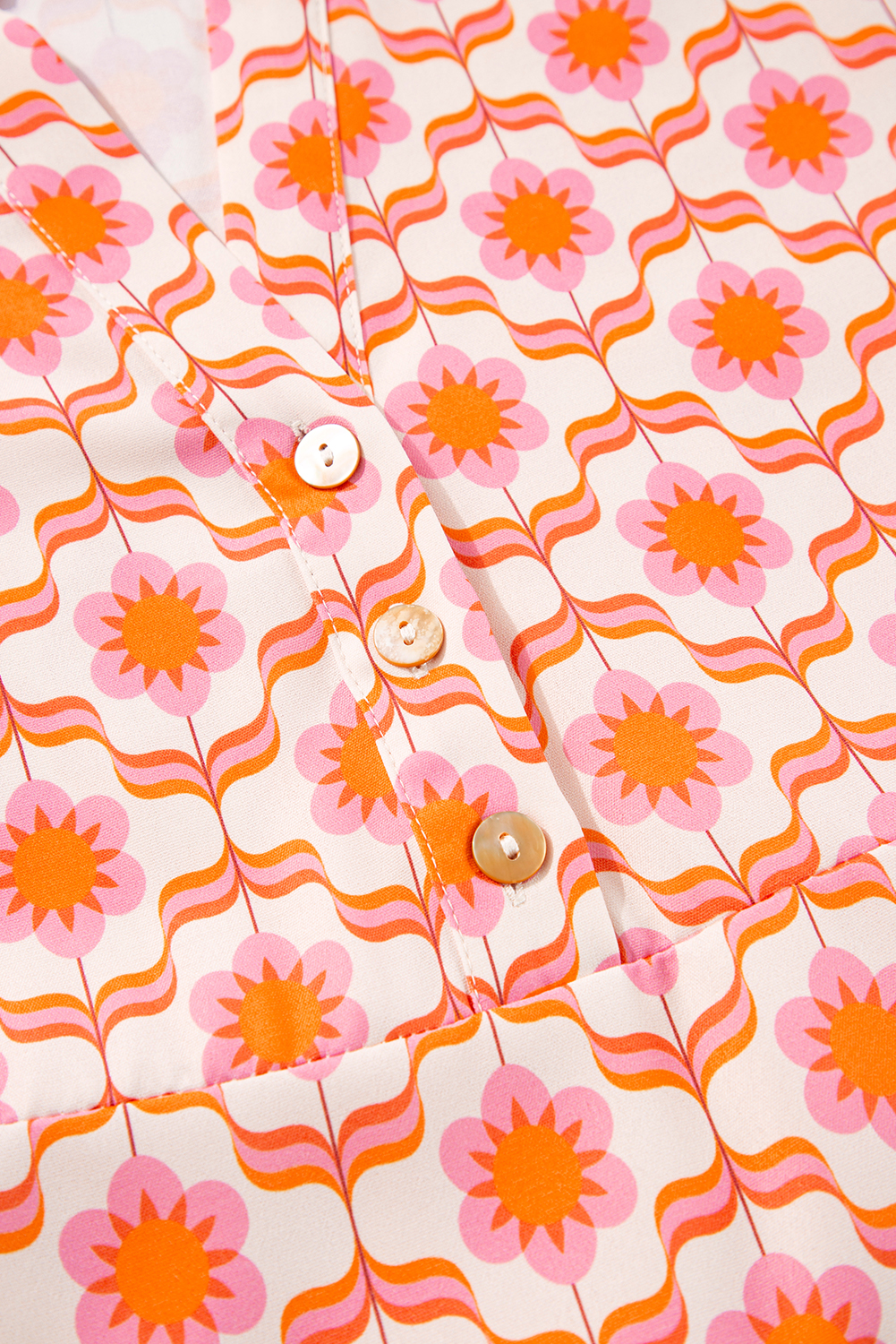 Orange Floral Print Flounce Sleeve Buttoned Front Mini Dress - 图片 8