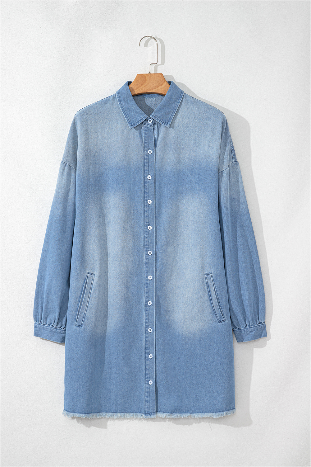 Beau Blue Risen Medium Washed Denim Shirt Dress - 图片 3