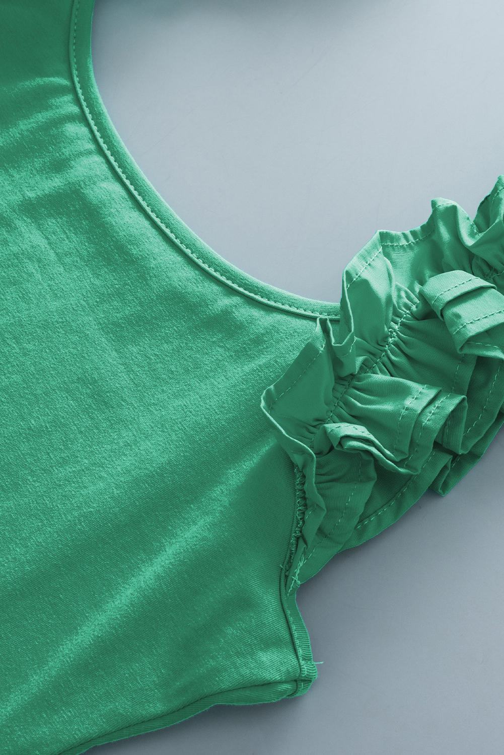 Mint Green Ruffled Wide Straps Slim Tank Top - 图片 8