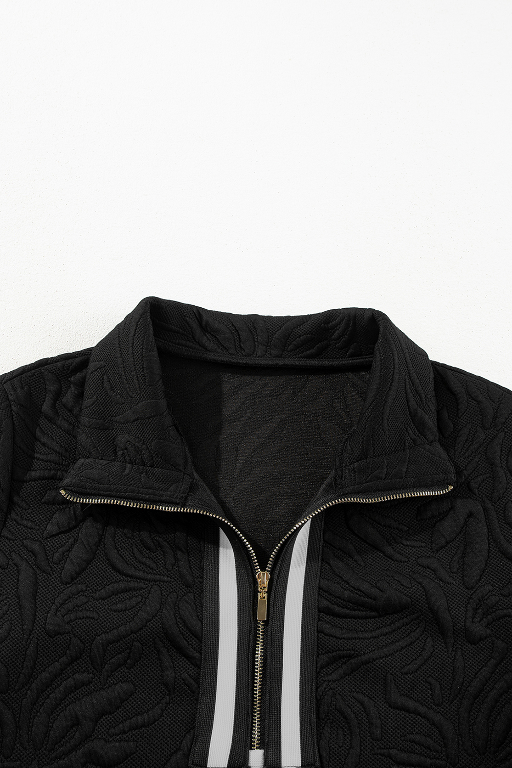 Black Jacquard Textured Quarter Zipper Shift Mini Dress - 图片 5