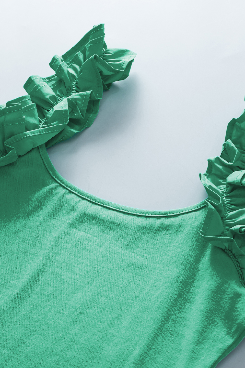 Mint Green Ruffled Wide Straps Slim Tank Top - 图片 7