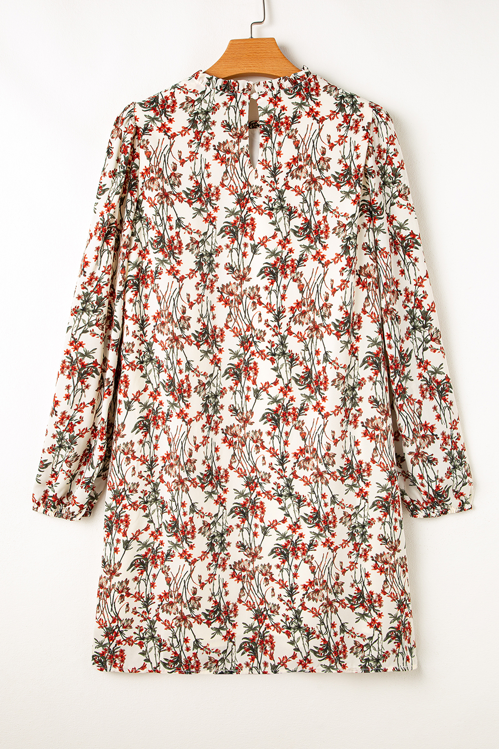 White Floral Printed Long Sleeve Mini Dress - 图片 8