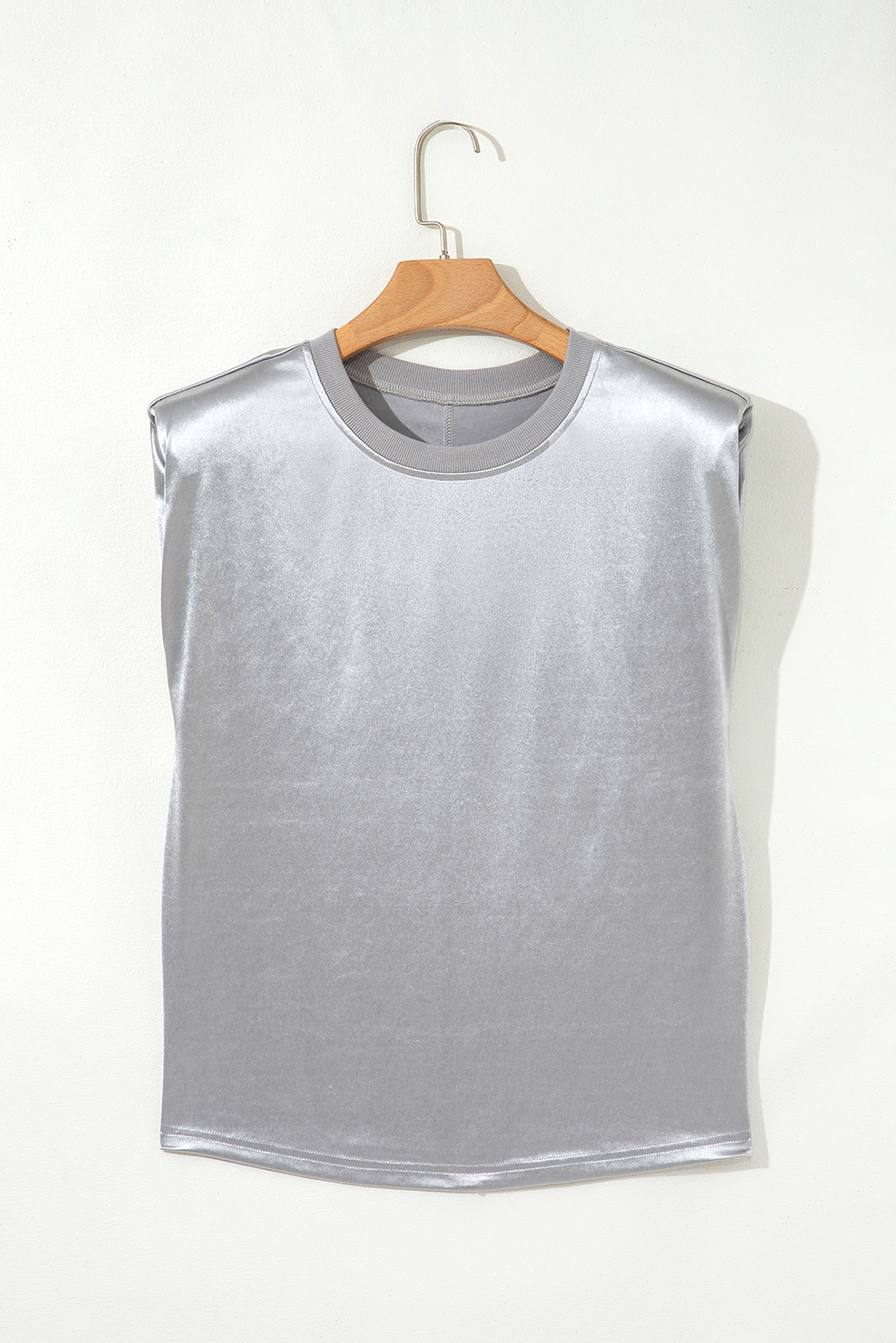 Silvery Metallic Luster Crew Neck Shift Tank Top - 图片 3