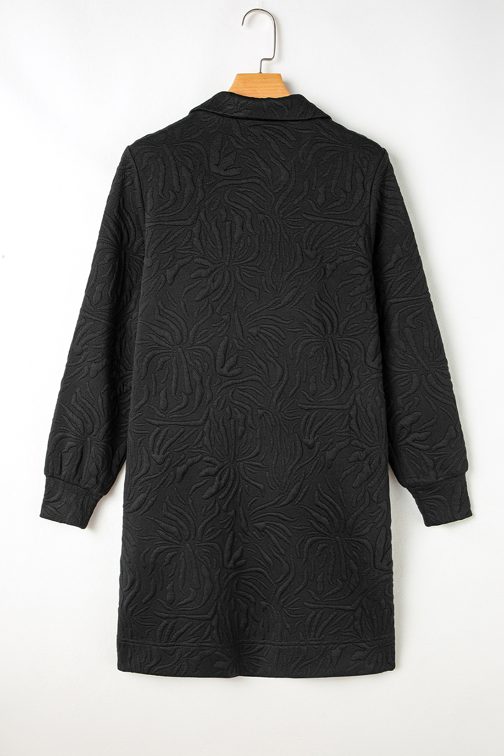 Black Jacquard Textured Quarter Zipper Shift Mini Dress - 图片 4
