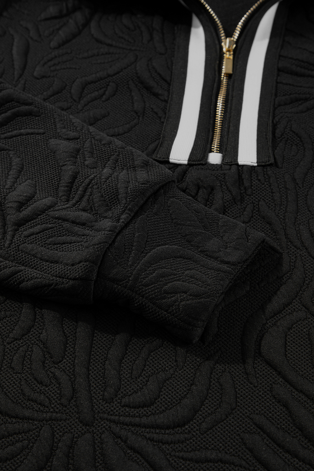 Black Jacquard Textured Quarter Zipper Shift Mini Dress - 图片 7