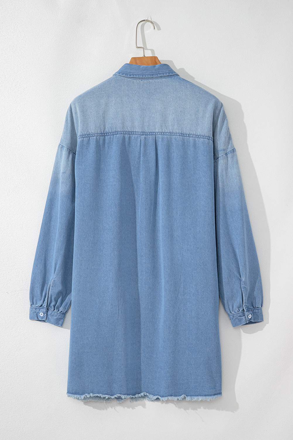 Beau Blue Risen Medium Washed Denim Shirt Dress - 图片 4