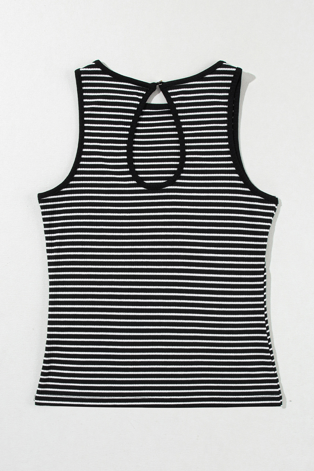 Black Striped Print Ribbed Knit Sleeveless Top - 图片 4