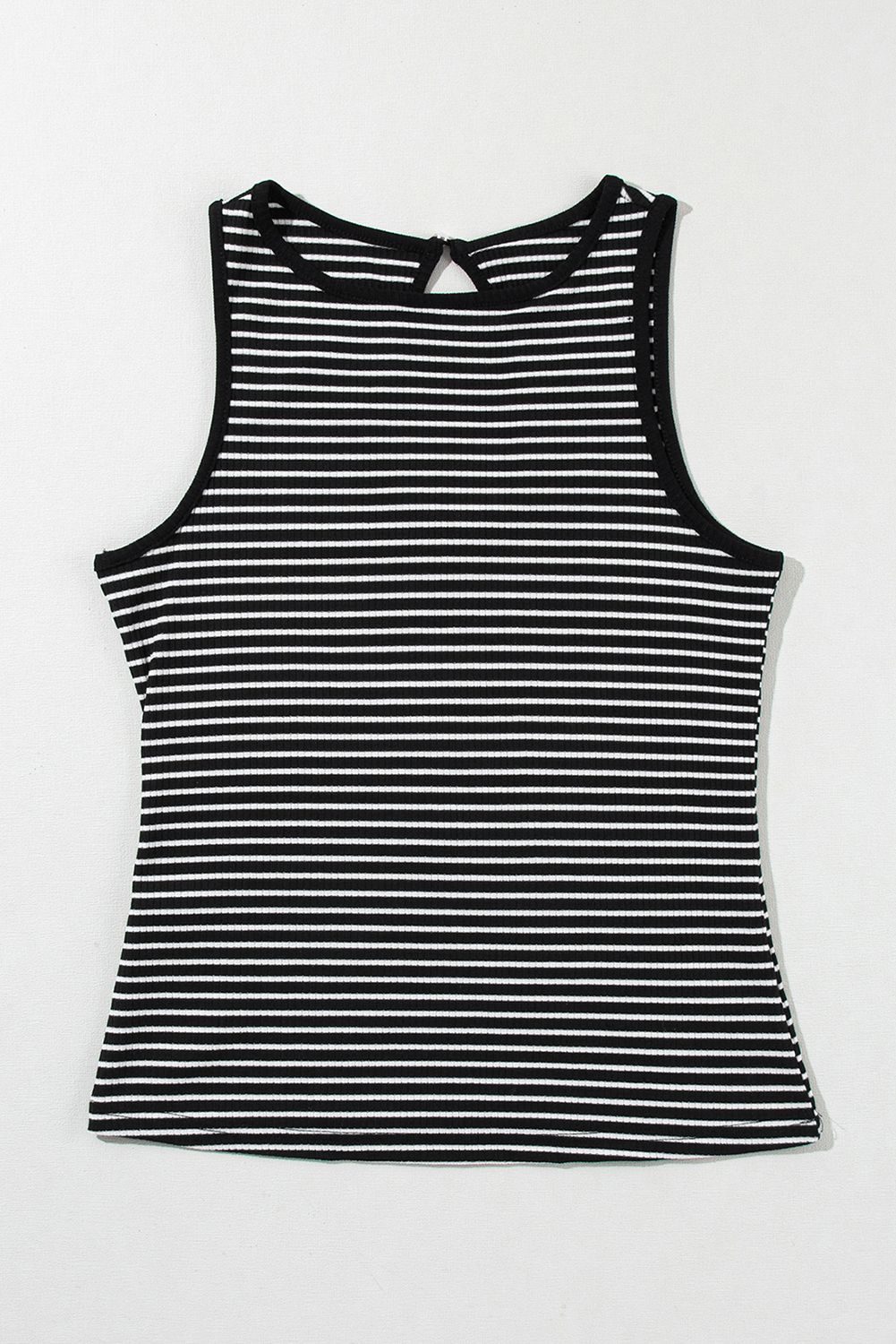 Black Striped Print Ribbed Knit Sleeveless Top - 图片 3