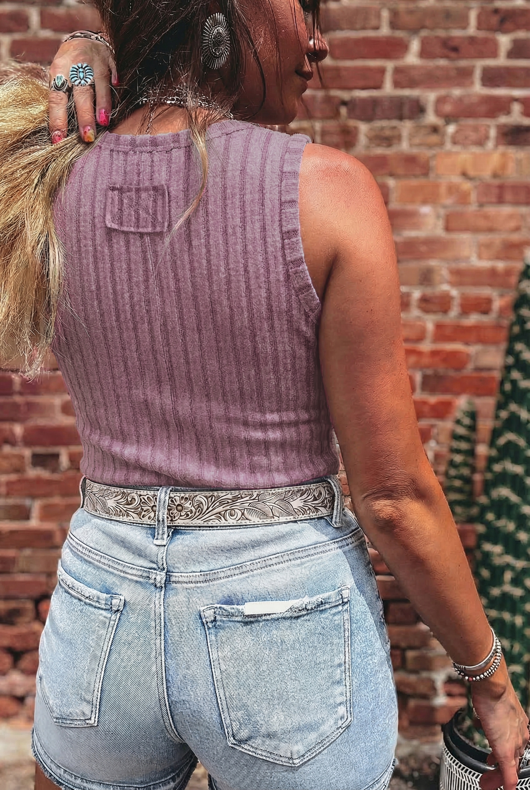 Bonbon Slim Ribbed Mineral Wash Tank Top - 图片 2