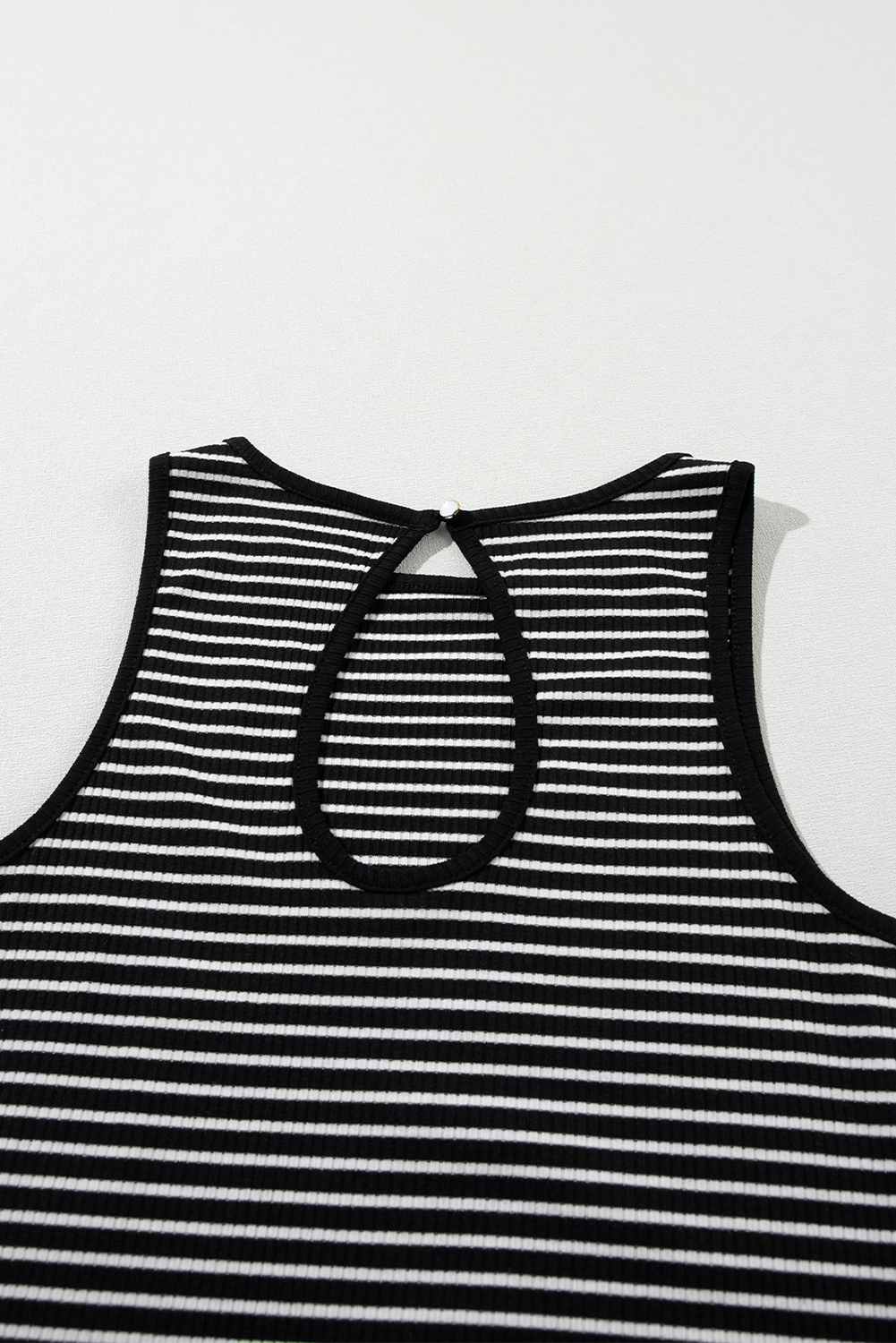 Black Striped Print Ribbed Knit Sleeveless Top - 图片 6