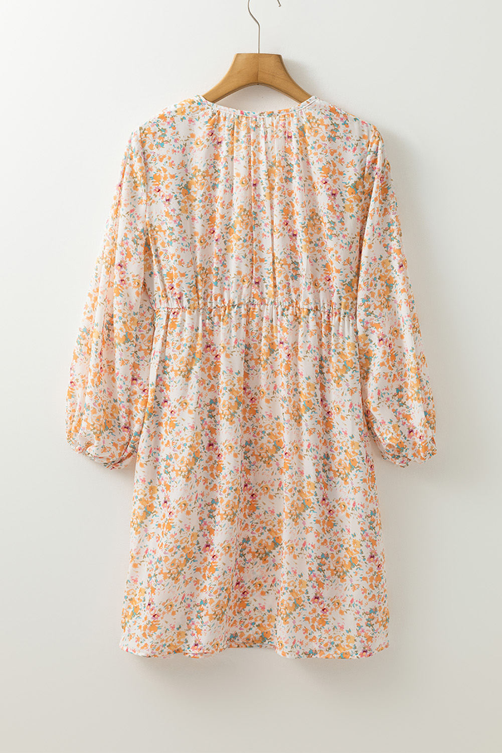 Yellow Boho Floral V Neck Ruffled Empire Waist Long Sleeve Mini Dress - 图片 7