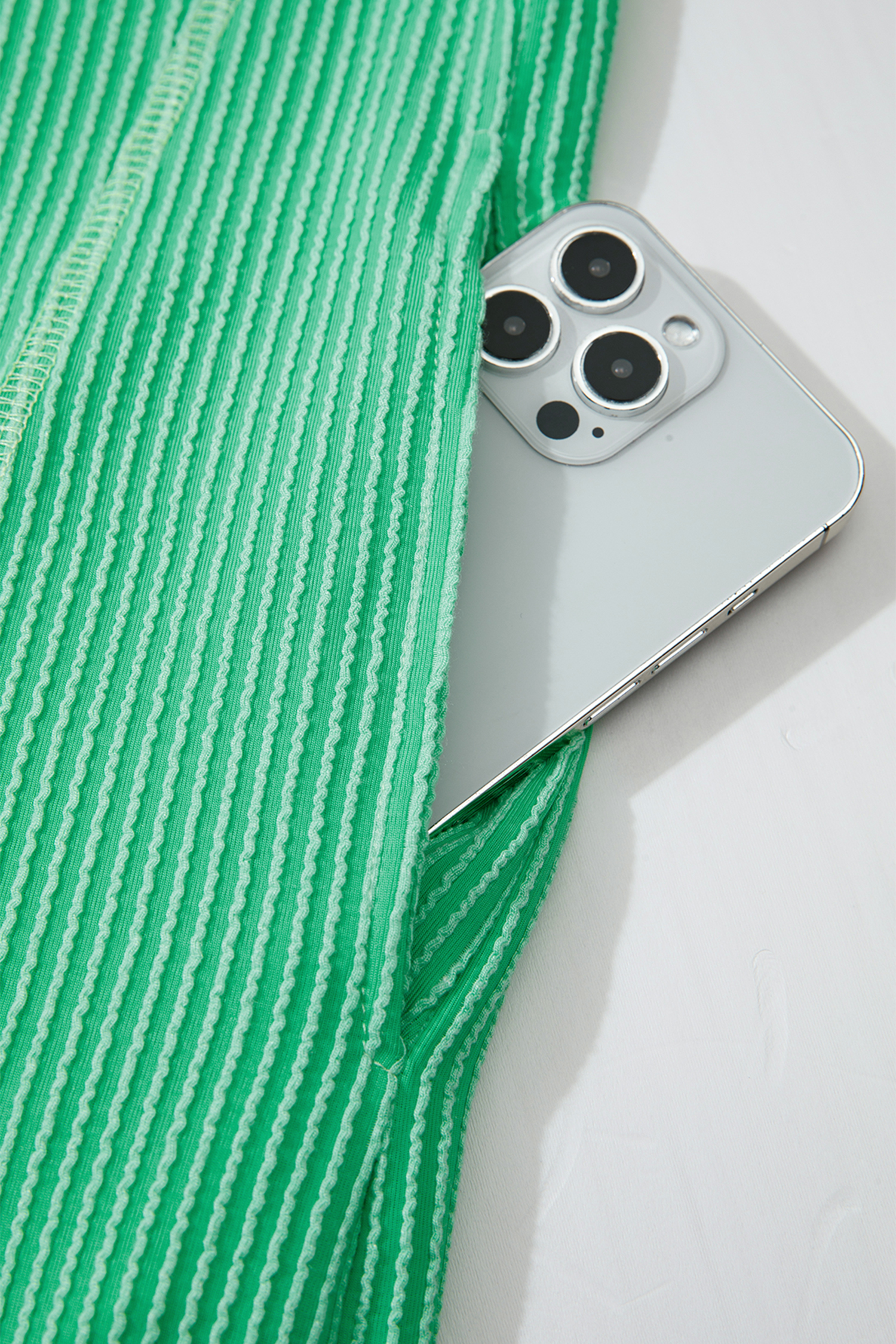 Mint Green Oversize Twist Ribbed Polo T Shirt Dress - 图片 8