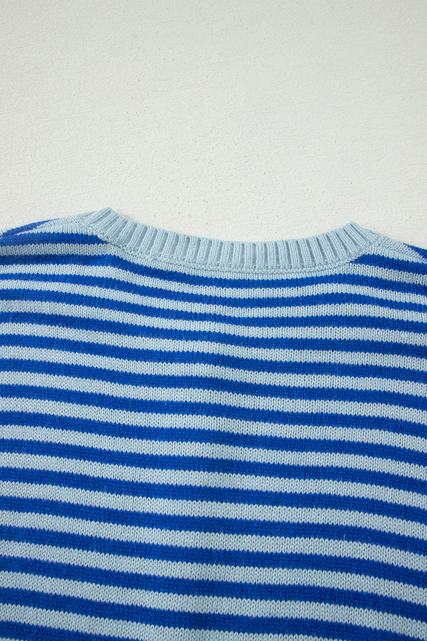 Blue Stripe Loose Half Sleeve Knit Button Down Sweater Cardigan - 图片 12
