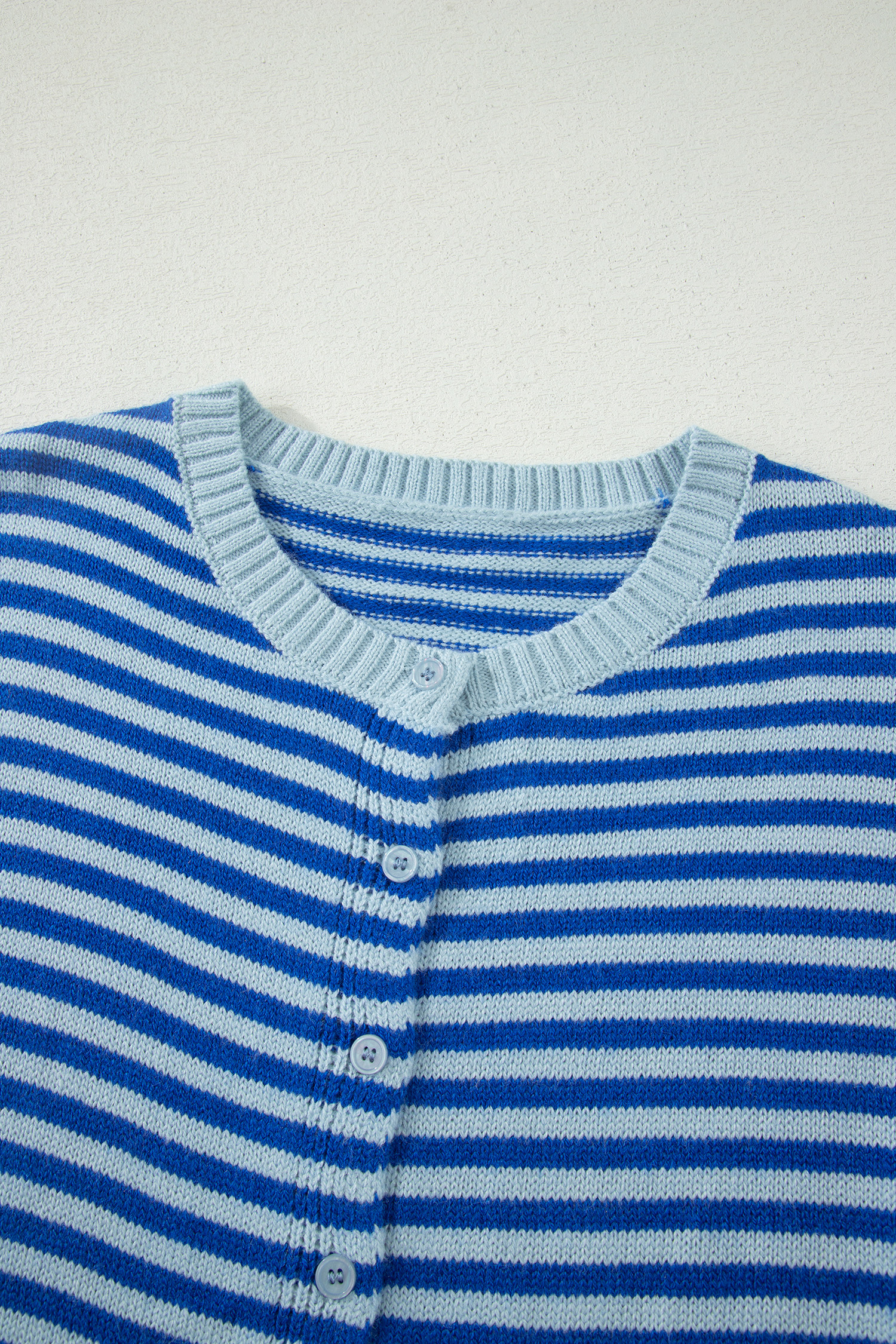 Blue Stripe Loose Half Sleeve Knit Button Down Sweater Cardigan - 图片 8
