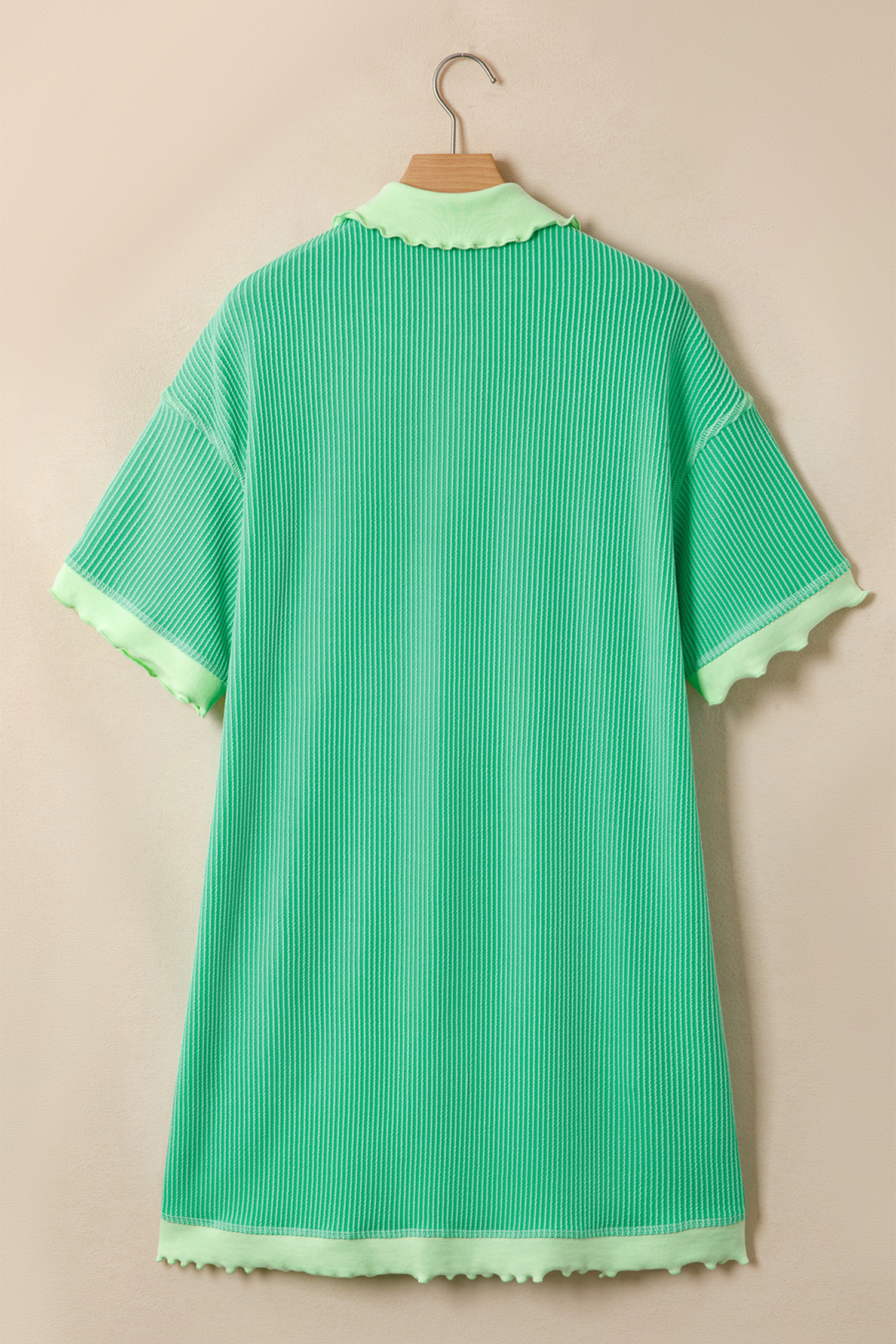 Mint Green Oversize Twist Ribbed Polo T Shirt Dress - 图片 4