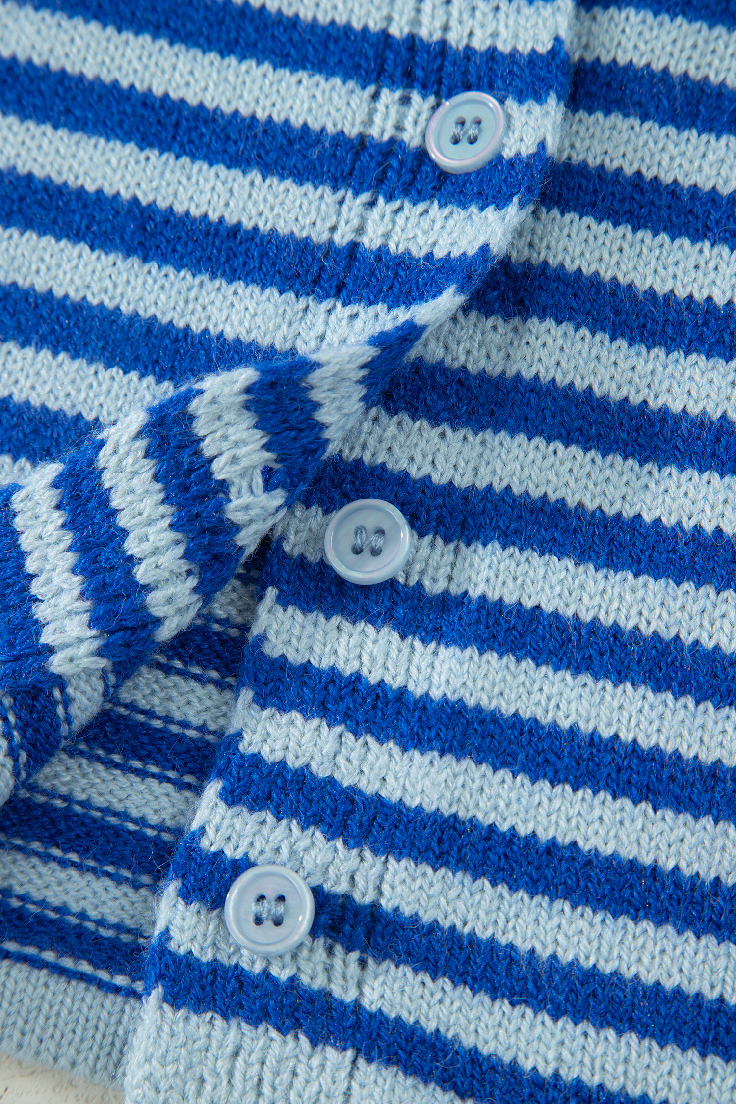 Blue Stripe Loose Half Sleeve Knit Button Down Sweater Cardigan - 图片 11